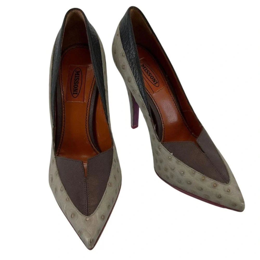 Missoni Ostrich Leather Heels in Grey Women’s Size 37